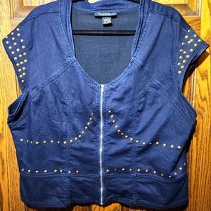 Denim vest with gold studs and front zipper